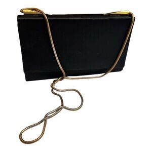 La Regale Black Evening Bag Shoulder Bag Clutch Bag with Gold Chain & Accents